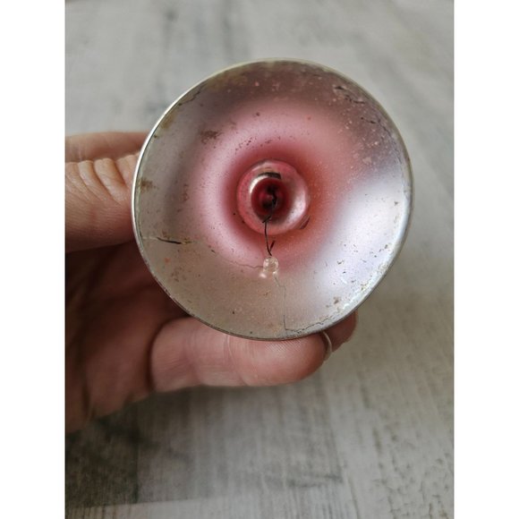 Vintage glass flocked bell beaded ornament mini Xmas pink tree - Picture 6 of 9